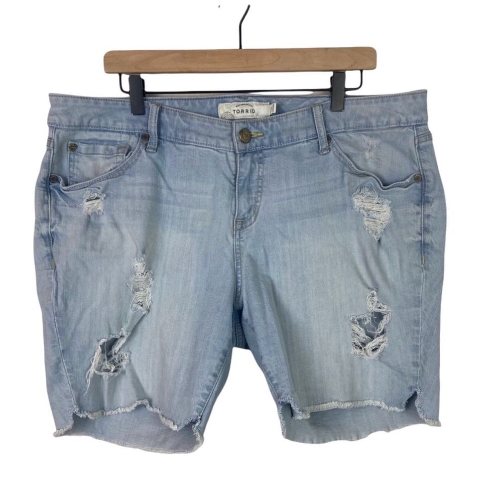 Torrid Light Blue Distressed Bermuda Shorts